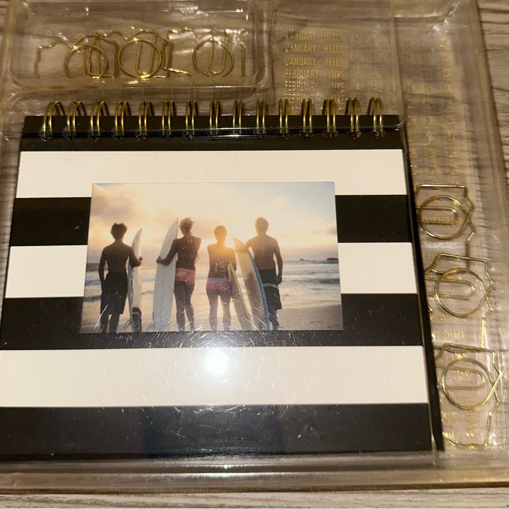 Black and White Striped Notebook with Gold Accents
